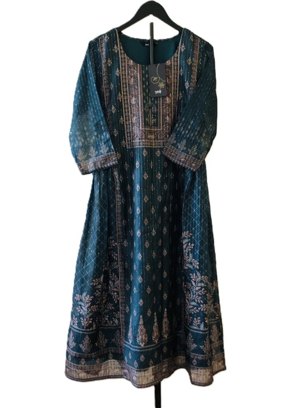Soch Embellished A-Line Dress Indian Ethnic Tunic Traditional Green Size S